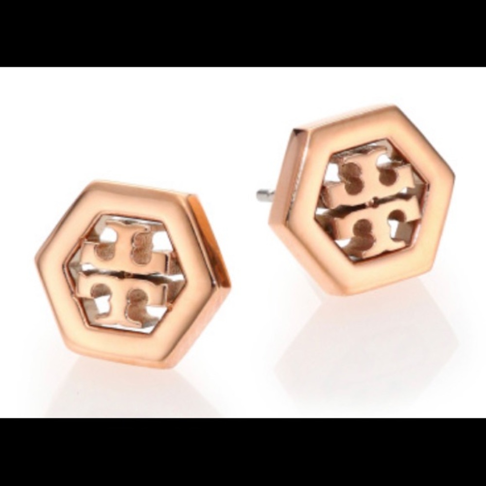 Tory Burch Hexagon Logo Earrings